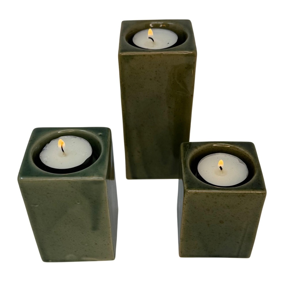 3 Pc Leaf Candle Holder Set MCM Ceramic Candleholder Set Vintage Tealight Votive - Picture 8 of 9